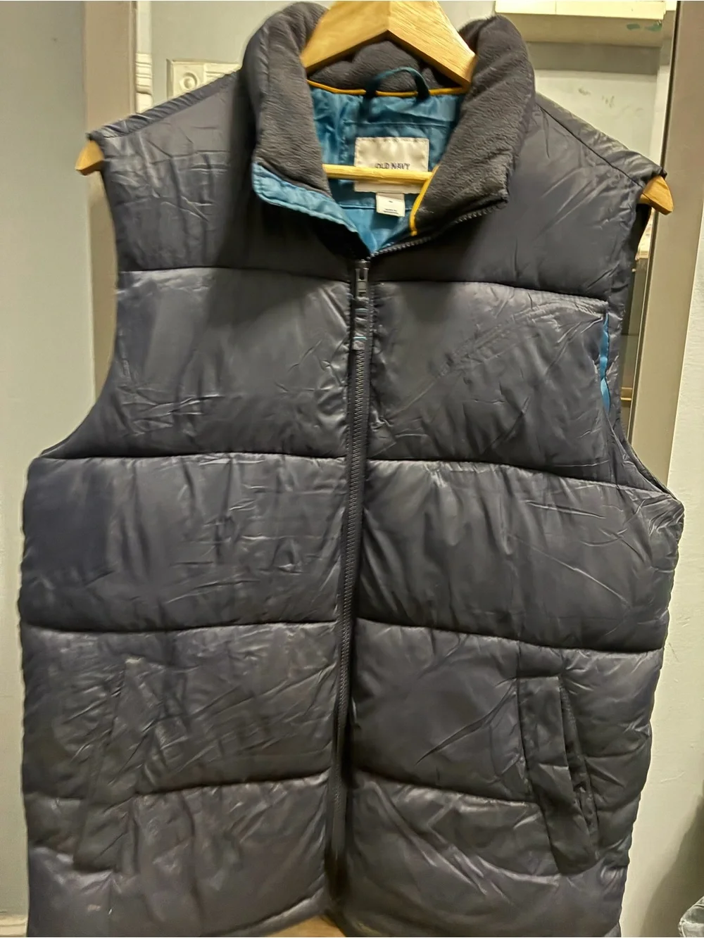 Old Navy Boys' Dark Navy Puffer Vest with Light Blue Lining